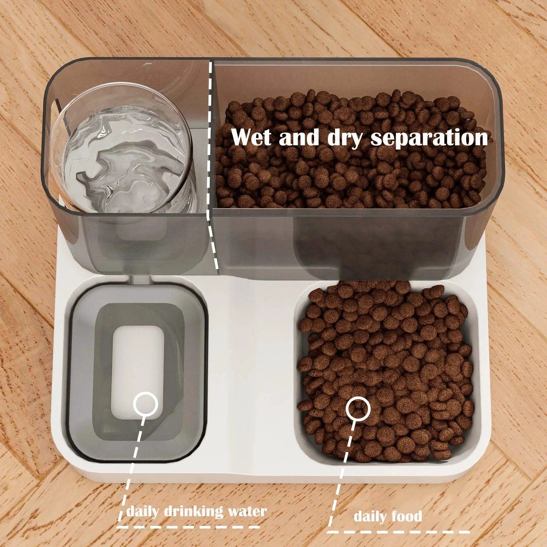 Large Cat Feeder Water Dispenser Wet Dry Separation Bowl