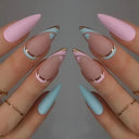 24pcs Light Green Stripe Gradient Fake Nails Full Cover Set