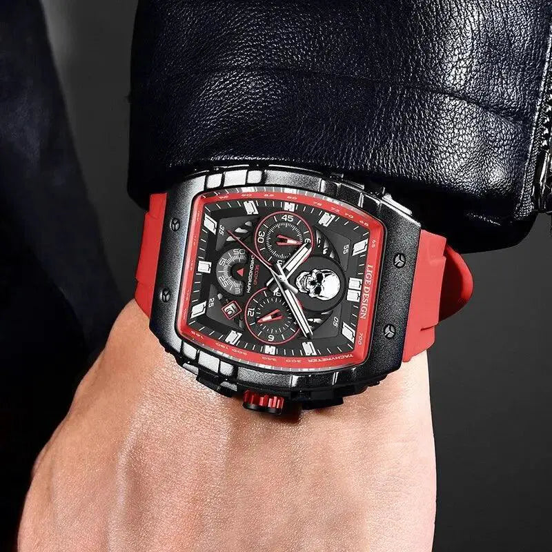 LIGE Skull Mens Chronograph Watch Stylish Quartz Wristwatch
