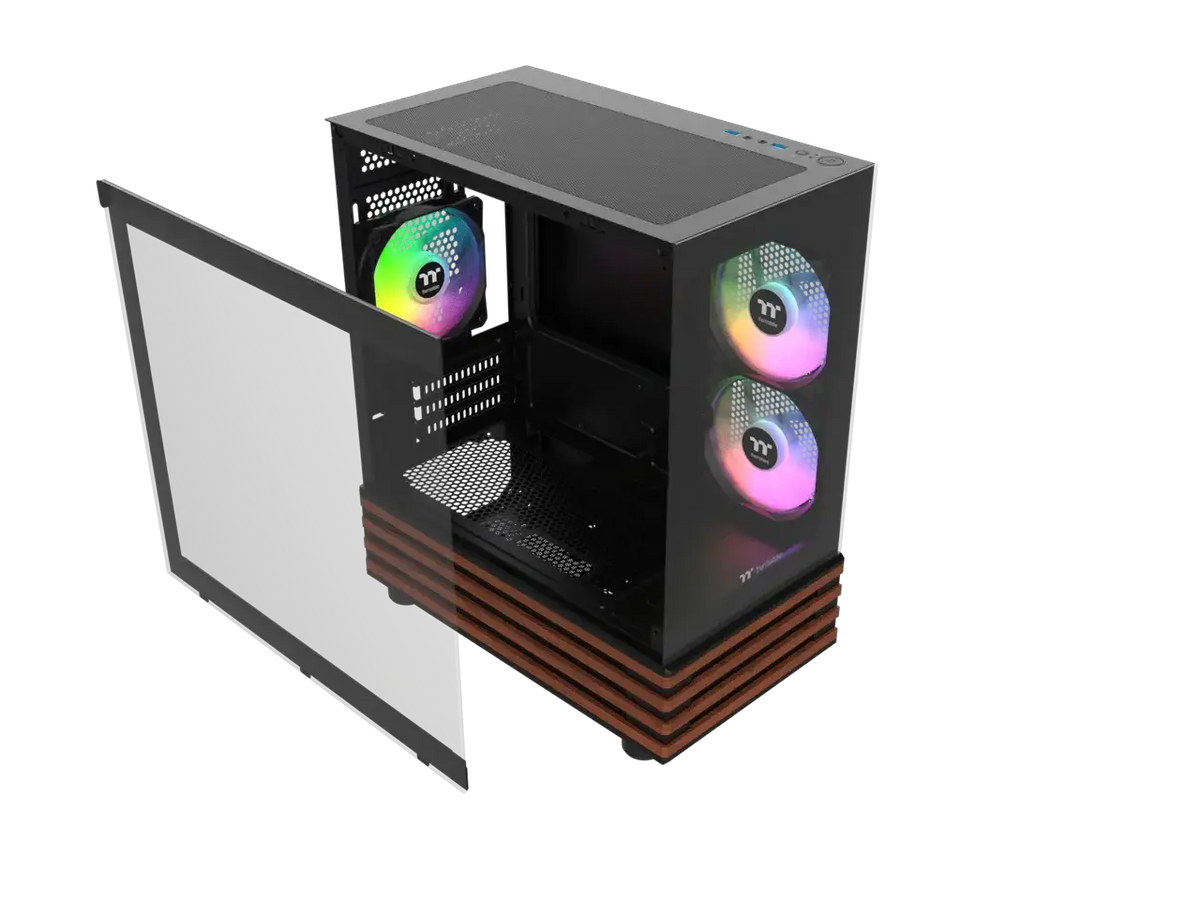 Thermaltake View 170 WS ARGB; Micro Chassis; Bottom Wood Trim; 3x120mm ARGB Lite Fans Included; 280mm Radiator Support; 340mm GPU Clearance; 180mm Max PSU Length; 160mm Air Cooler Max Height; mATX/mITX; Black; CA-1Z4-00M1WN-W