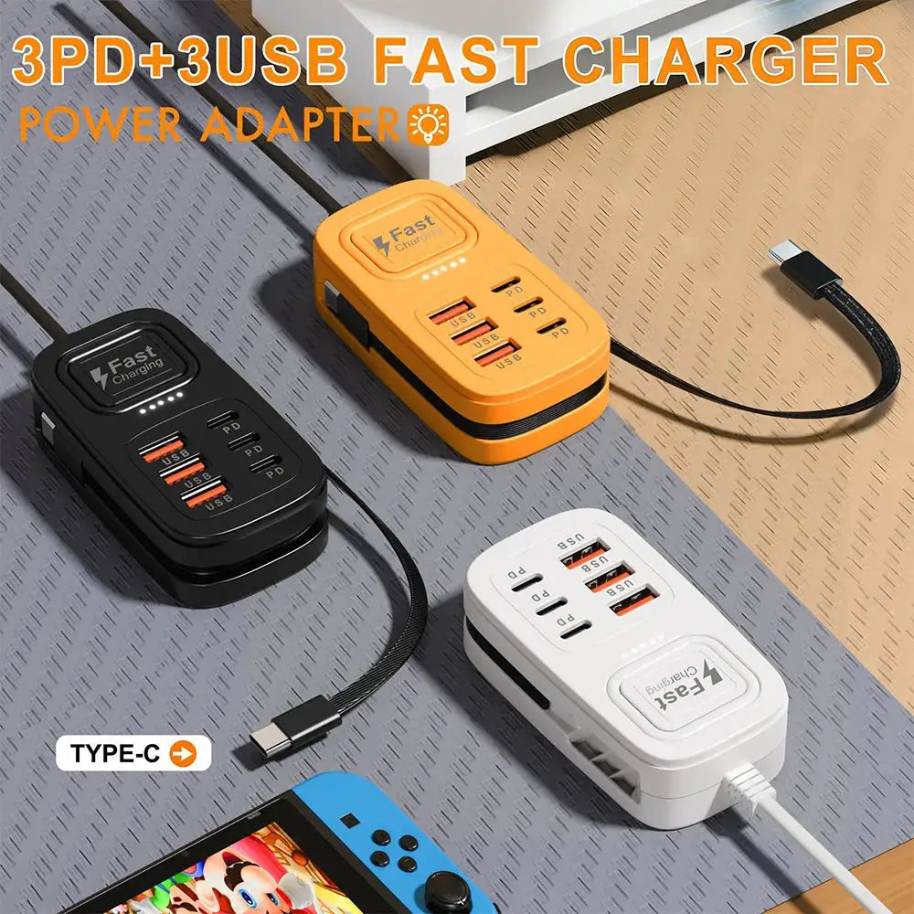 6 Ports USB Fast Charger Power Strip Desktop Charging Station Fast Charging EU/UK/US Plug USB HUB Adapter Socket 3Type C 3USB