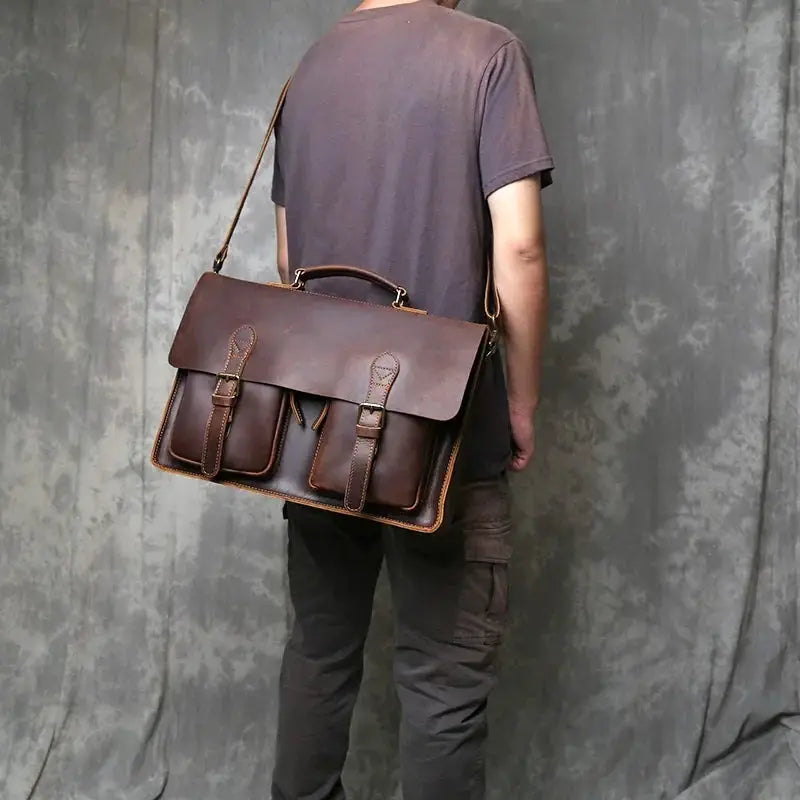 Vintage Large Capacity Crazy Horse Leather Bag For Men - OurLum.com