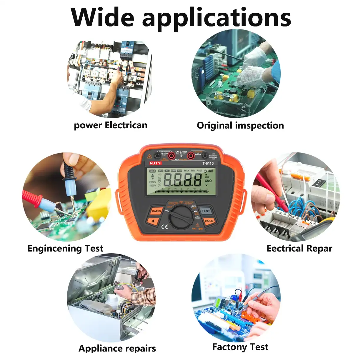 NJTY Insulation Resistance Tester 1000V/2500V Digital Megohmmeter, MAX 20GΩ/200GΩ, Measuring Low Resistance Absorption Ratio