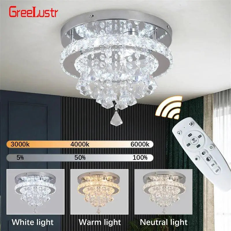 Crystal Chandelier Chrome LED Flush Mount Ceiling Light