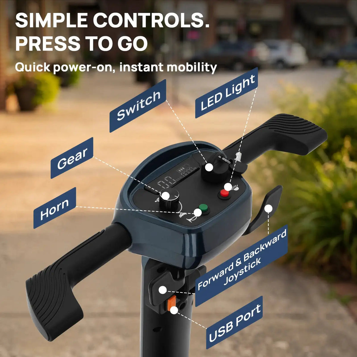 X17 4 Wheel Folding Electric Elderly Mobility Scooter 270W Motor 24V 10.4Ah Lithium Battery 10Miles Range 5MPH 12°Climbing Solid Tires Anti‑tip Wheels LED Light For Seniors Disabled Adults