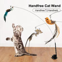 Handfree Cat Wand with Bell & Feather Toy for Cats