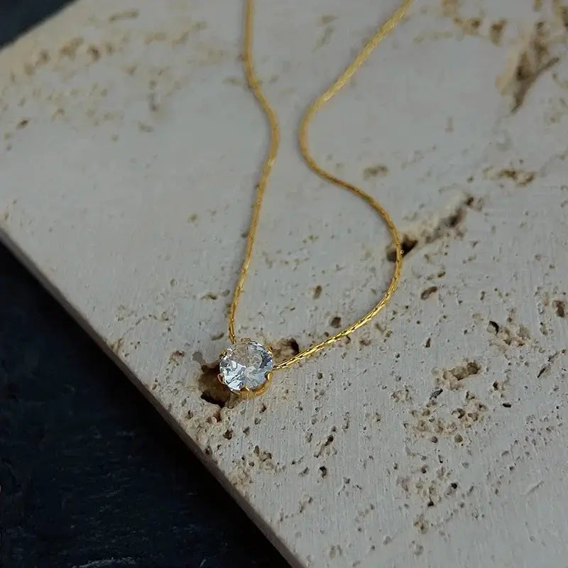 Anenjery 316L Stainless Steel Zircon Thin Clavicle Necklace