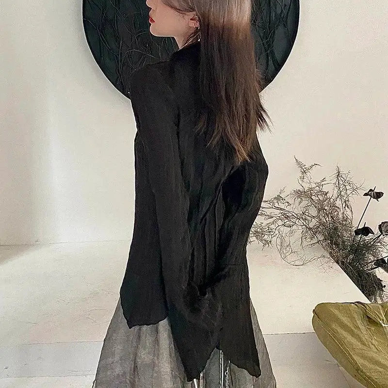 Korean Gothic Black Shirt Dark Academia Style For Women