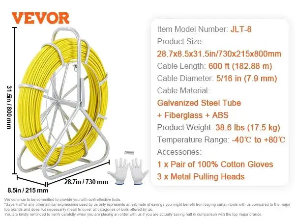 VEVOR Fiberglass Fish Tape 425 492 600 656 Ft Wire Puller
