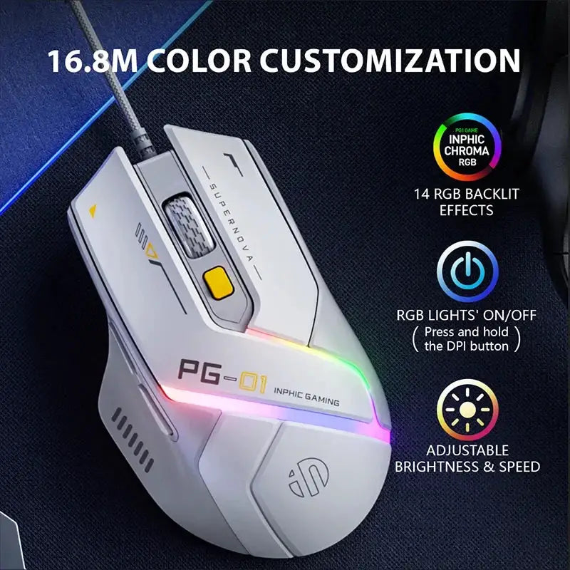 Inphic PG1 PG9 RGB Wired Gaming Mouse Ergonomics 1000Hz Polling Rate Stable Connection For Desktop And Laptop Computers