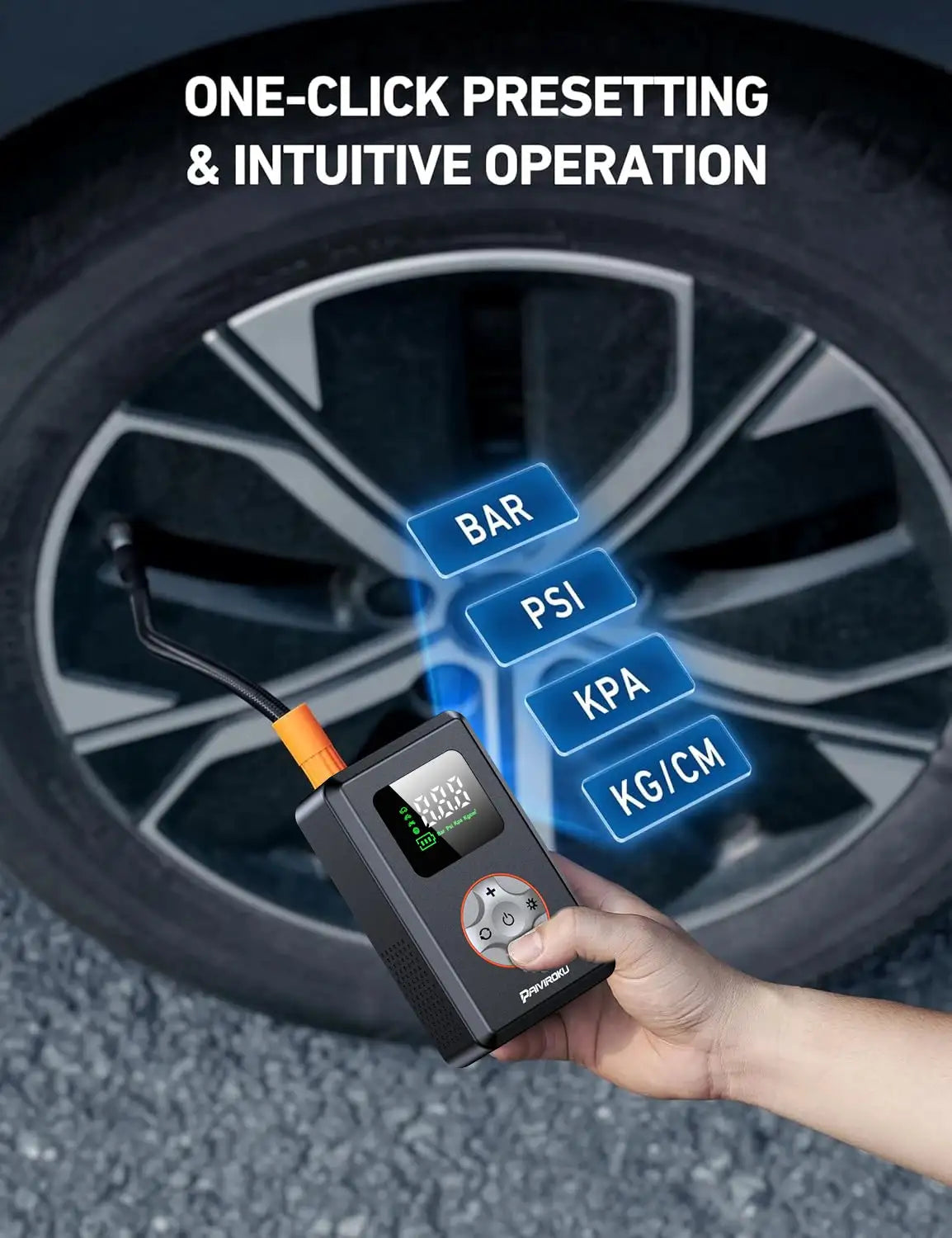 PAIVIROKU Mini Bike Tire Inflator Portable Air Compressor 150PSI Cordless Tire Pump, Air Pump for Car with Pressure Gauge, LED Light