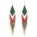Bohemian Geometric Glass Beaded Fringe Earrings With Gradient Beads