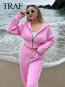 TRAF 2024 Spring Female Casual Hoodies Zipper Coats Set