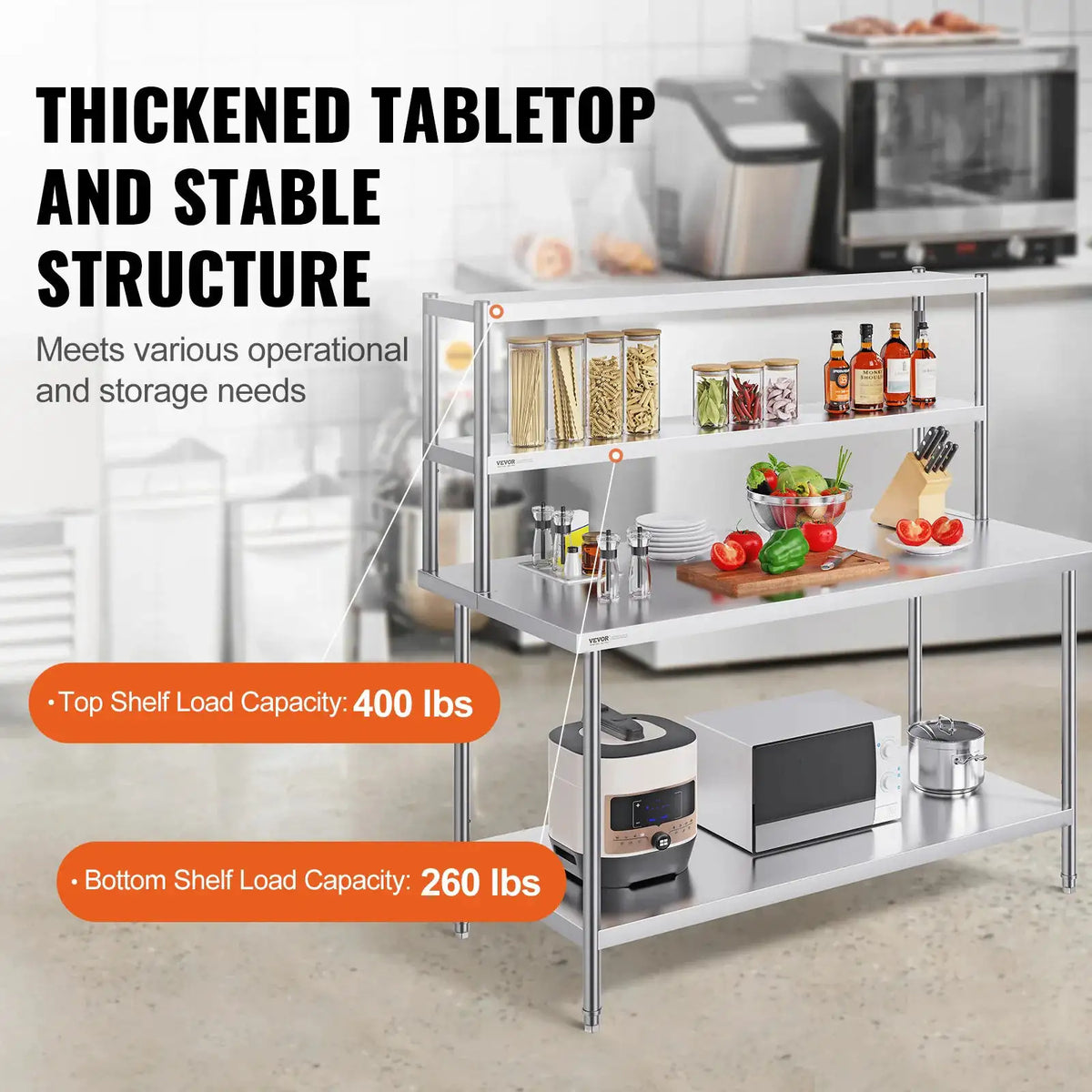 SucceBuy Stainless Steel kitchen worktable Overshelf with Height — product view 3