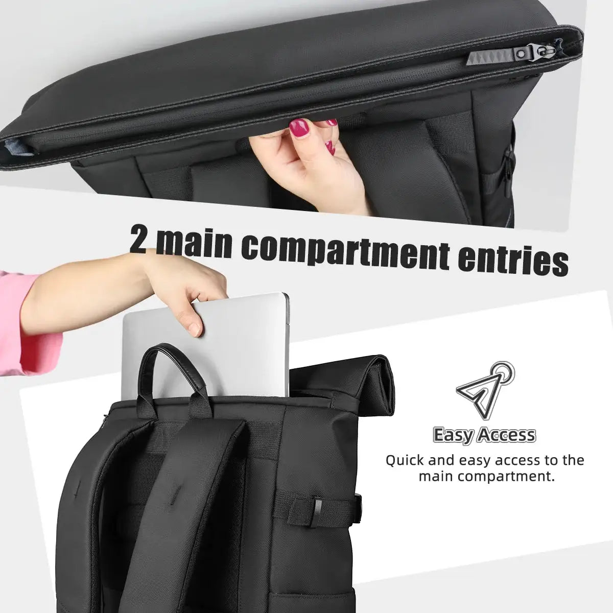 HK Roll-top Travel Backpack Expandable Business Backpack for Men 15.6 Inch Laptop Bag Casual Commute Daypack Computer Men's Bag