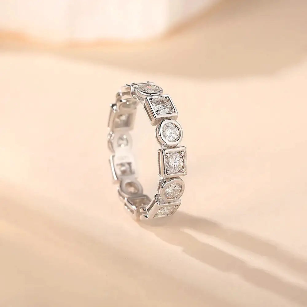 Round Square Moissanite Ring in Sterling Silver — product view 5