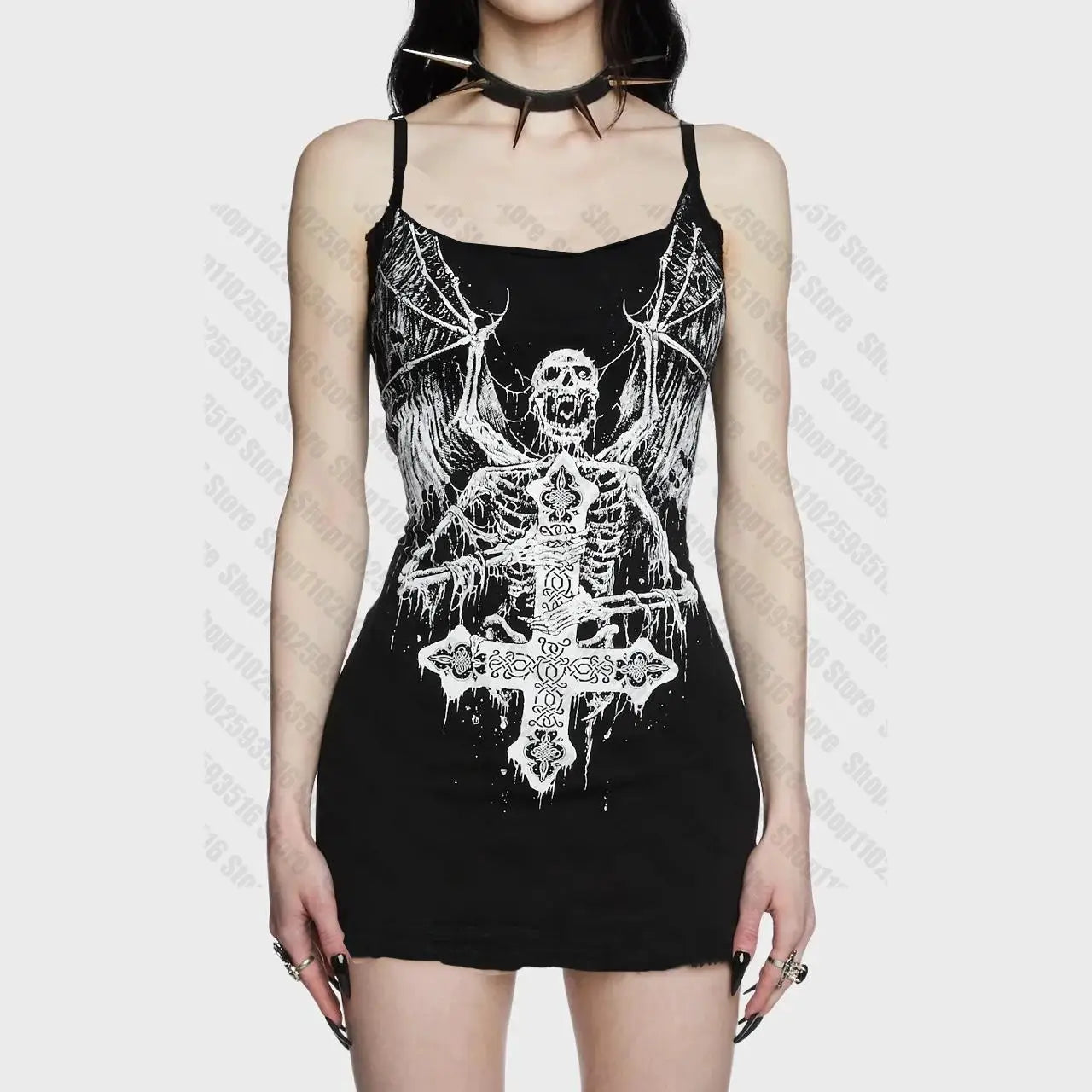 Women's Dress Punk Y2K Gothic Hip Hop Summer Casual Streetwear Rock Harajuku Graphic Aesthetic Summer Suspender Dress Emo Girl