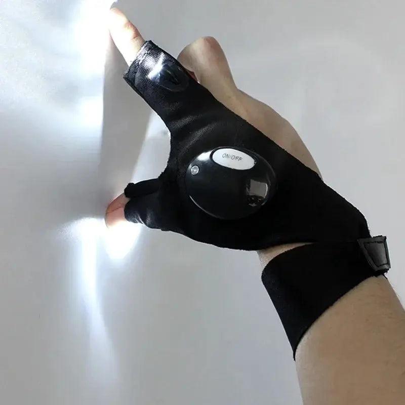 Fingerless LED Flashlight Gloves for Outdoor Fishing Camping