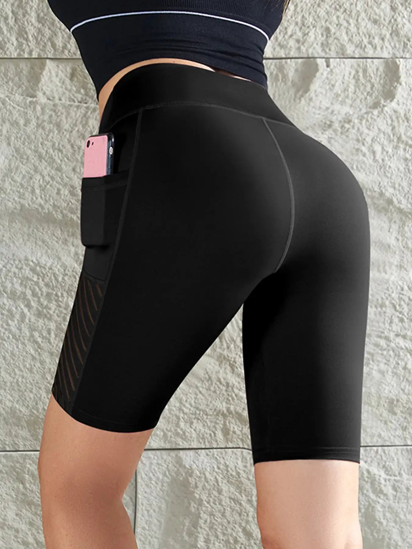 Women Sport Yoga Shorts Knee Length Pants Fitness High Waist Hip Lift Running Yoga Side Pockets Tights Quick Dry Gym Sportswear