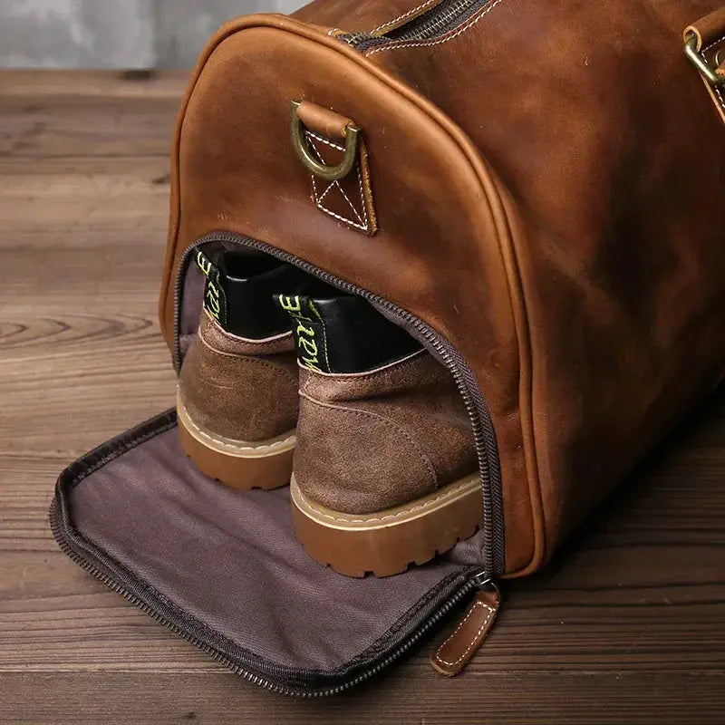 Retro Leather Travel Bag For Men Carry On Large Capacity