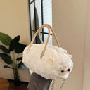 Women Cat Plush Shoulder Bag Corduroy Satin Fur Messenger