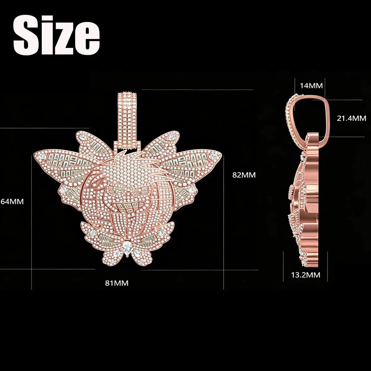 Full Diamond Iced‑Out Butterfly Cartoon Pendant Hip Hop — product view 7