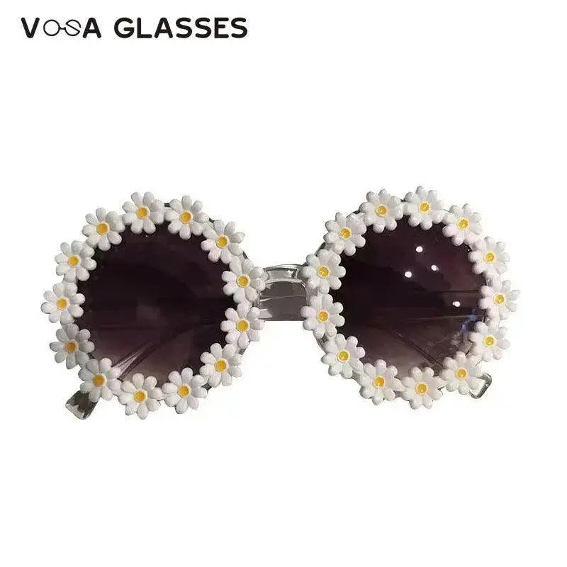 Cute Sunflower Round Sunglasses for Girls UV Protection