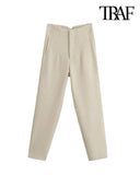 Vintage High-Waist Zipper Fly Trousers for Stylish Women