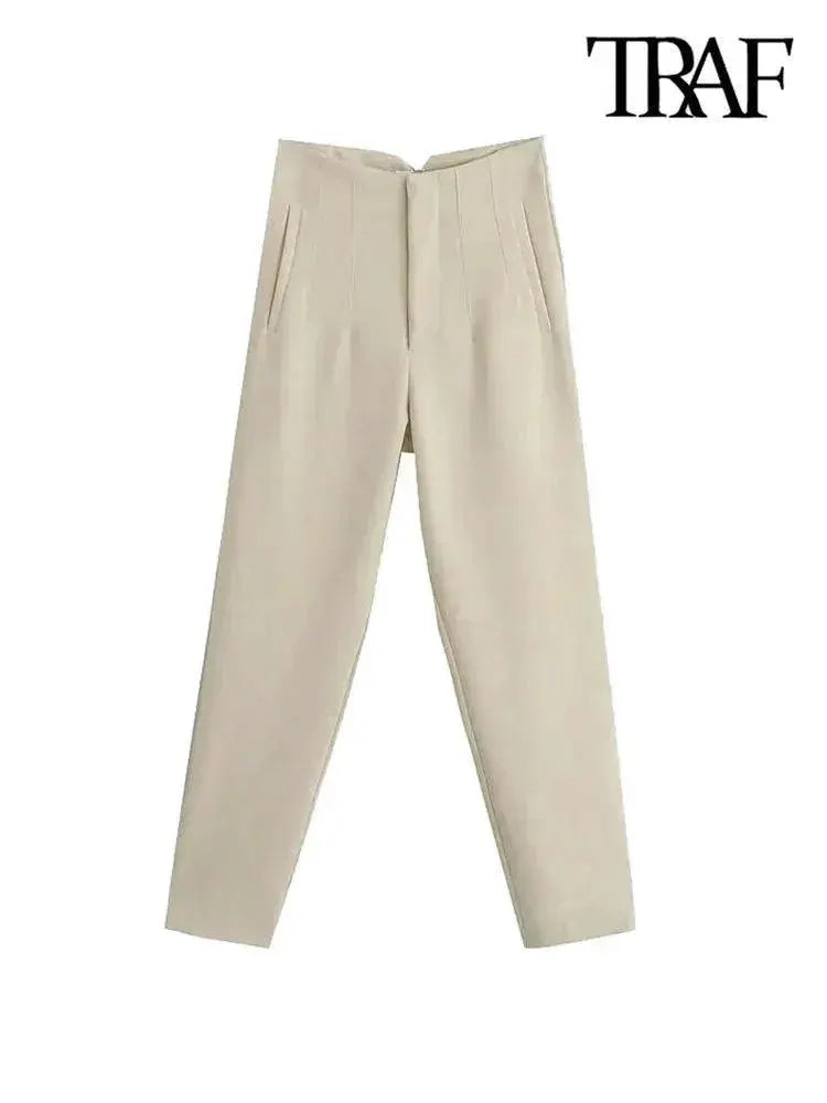 Vintage High Waist Zipper Fly Trousers for Stylish Women