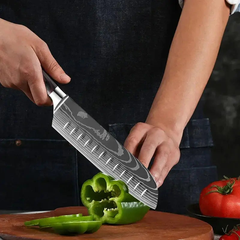 Japanese Santoku Knife Carbon Steel With Ergonomic Handle - OurLum.com