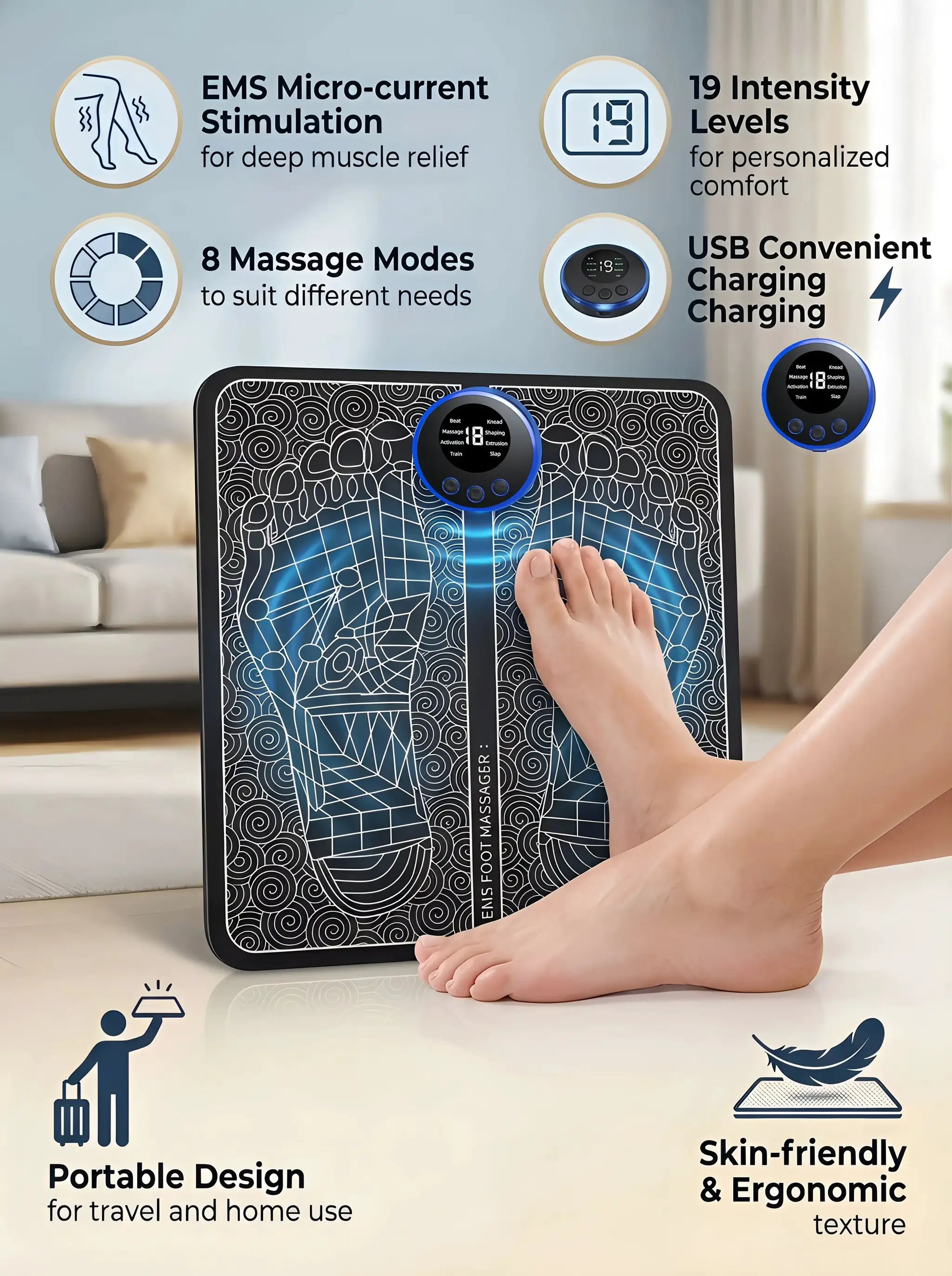 2026 Foot Massager for Relaxation, Automatic Pulse Foot Massage Pad with Heat, Soothing Foot Care Mat for Home Use