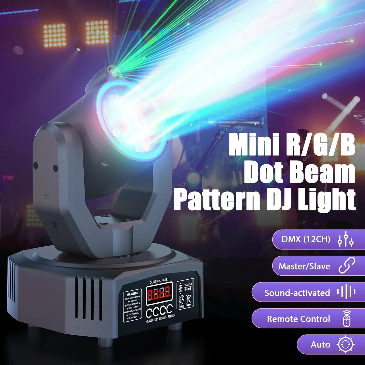 U'King Mini 30W Beam Pattern Moving Head Light RGB DMX Sound Activated Strobe Effect Stage Light for DJ Disco Party Christmas