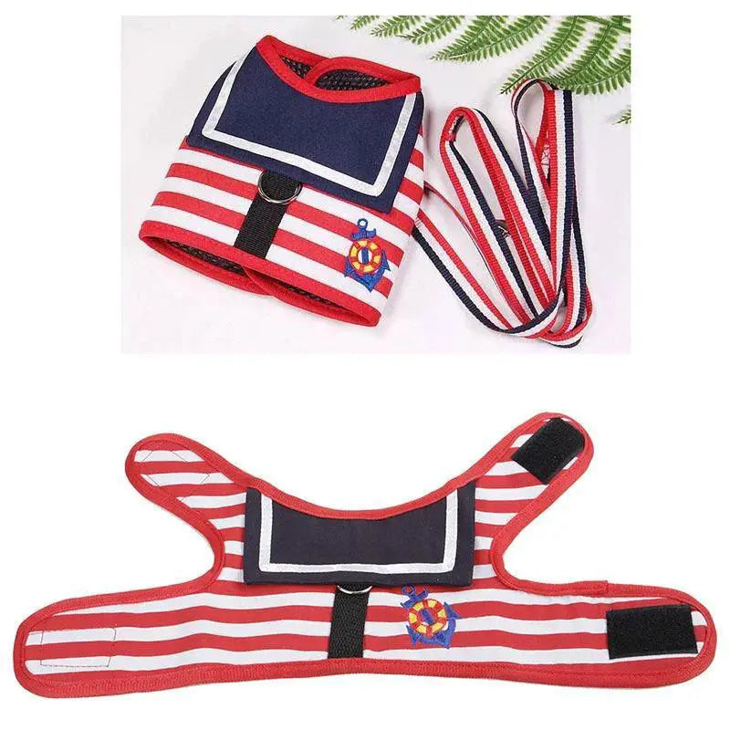 Navy Style Soft Breathable Dog Leash Set For Small Dogs