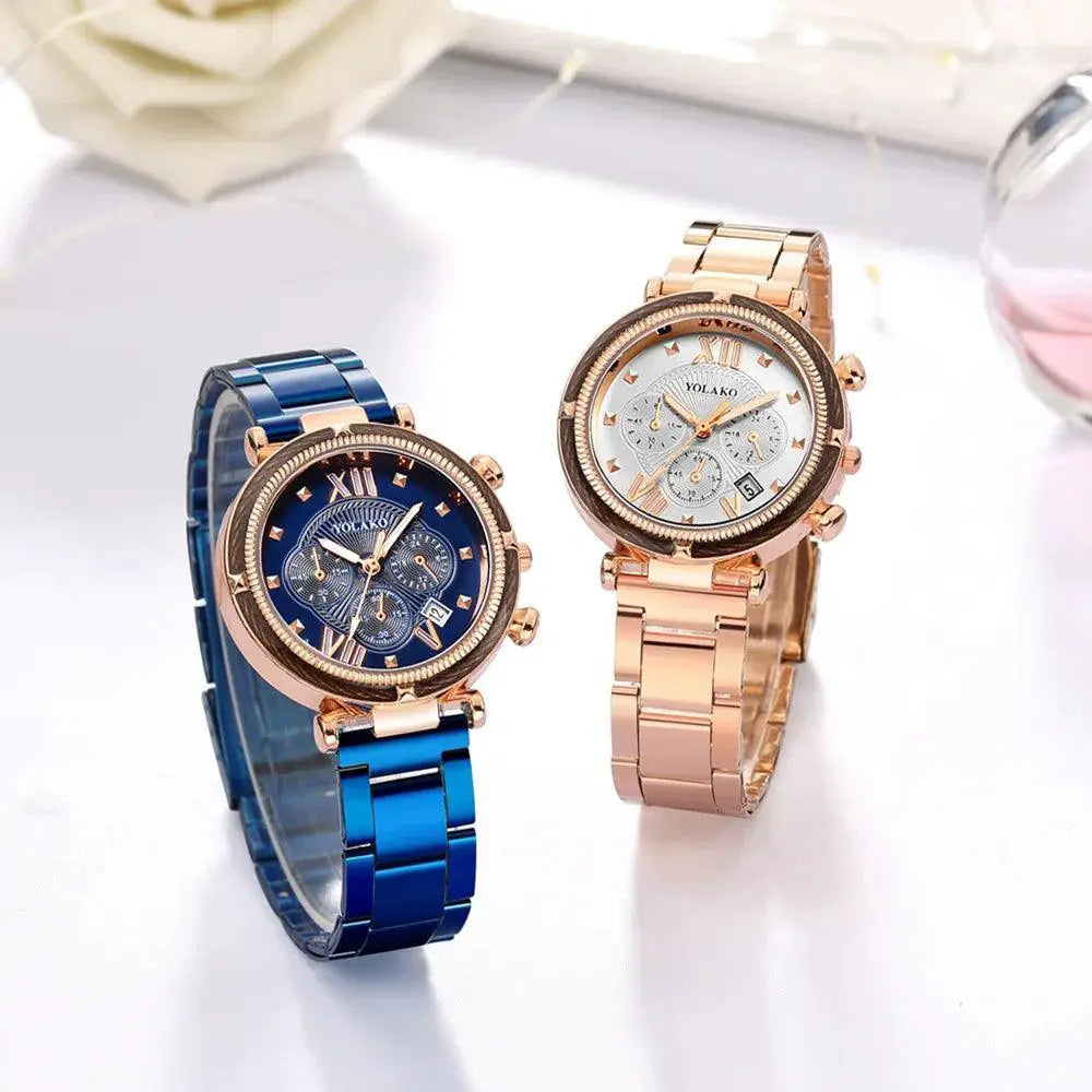 Blue Stainless Steel Watch Set Elegant Five Piece Collection