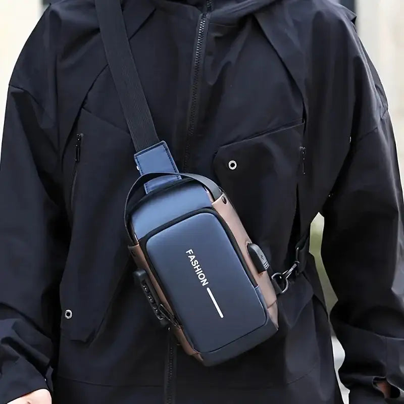 Durable Oxford Fabric Men's Sling Bag - Stylish Motorcycle Crossbody Chest Pack with Phone Pocket, Zip Closure for Daily Commute