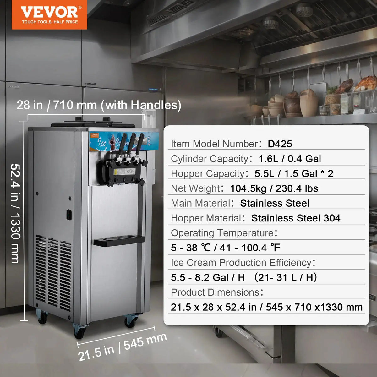 VEVOR Commercial Soft Ice Cream Machine Flavors PreCooling LED — product view 7