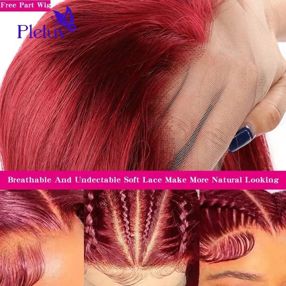 Burgundy 99J Lace Front Bob Wig 13x4 Remy Human Hair