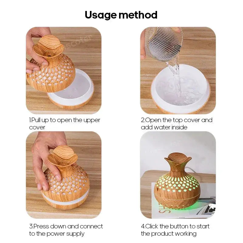 300ml Wood Grain USB Aromatherapy Diffuser With RGB Lighting