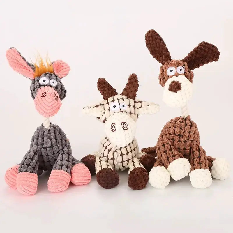 Donkey Corduroy Chew Toy Interactive Squeaky Dog Toy