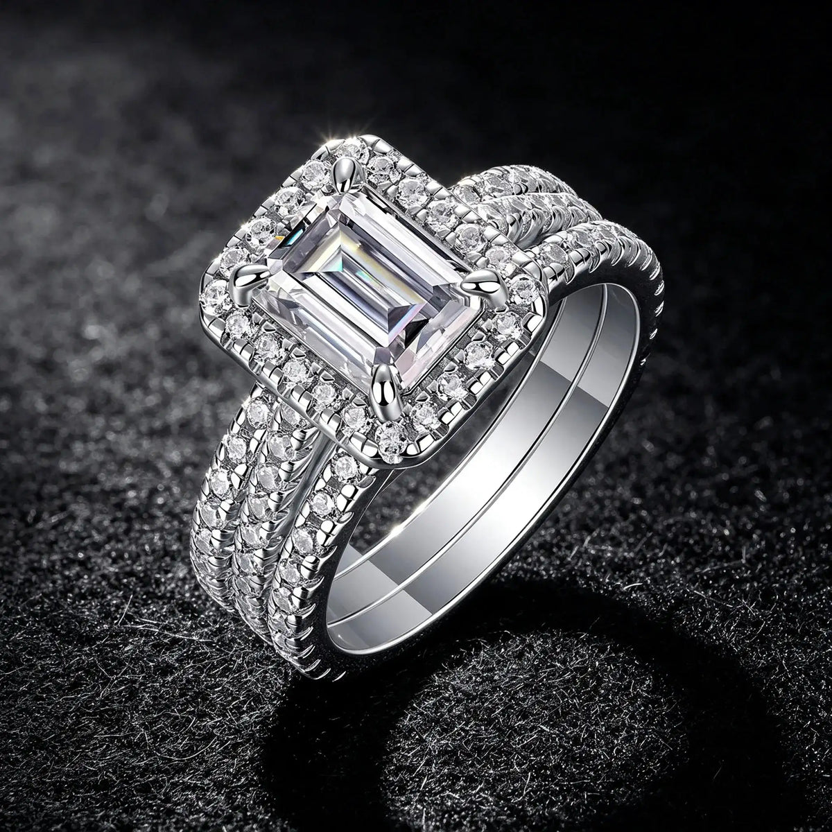 Sterling Silver Silver Square Moissanite Rings — product image 5