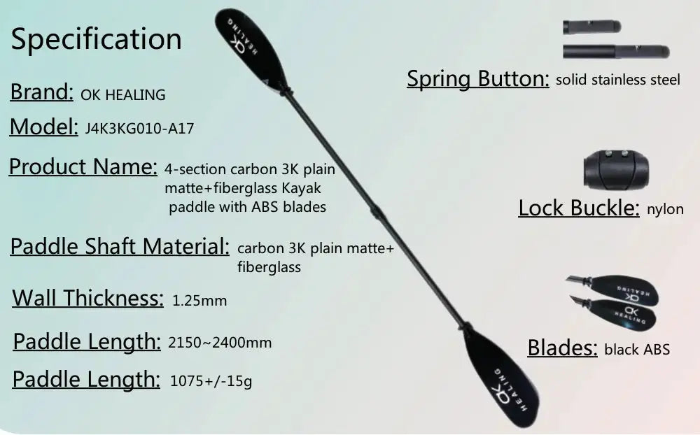 Stock Black Carbon Matte PVC Kayak Paddle Double ABS Blades — product view 6