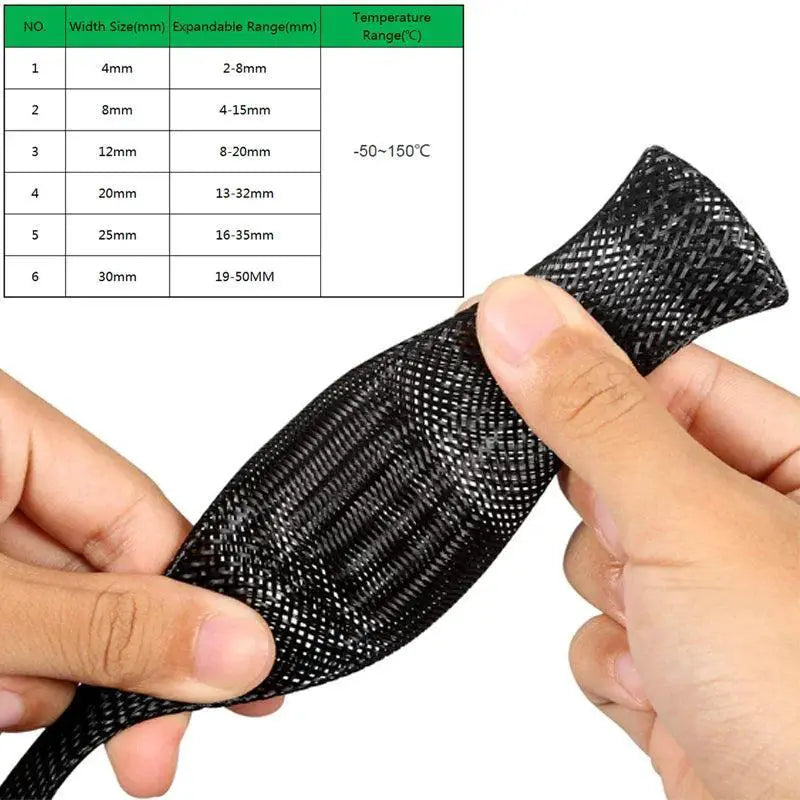 Black Insulated Braid Sleeving Cable Management 10M