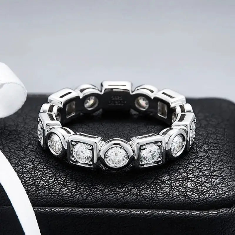 Round Square Moissanite Ring in Sterling Silver — product view 1