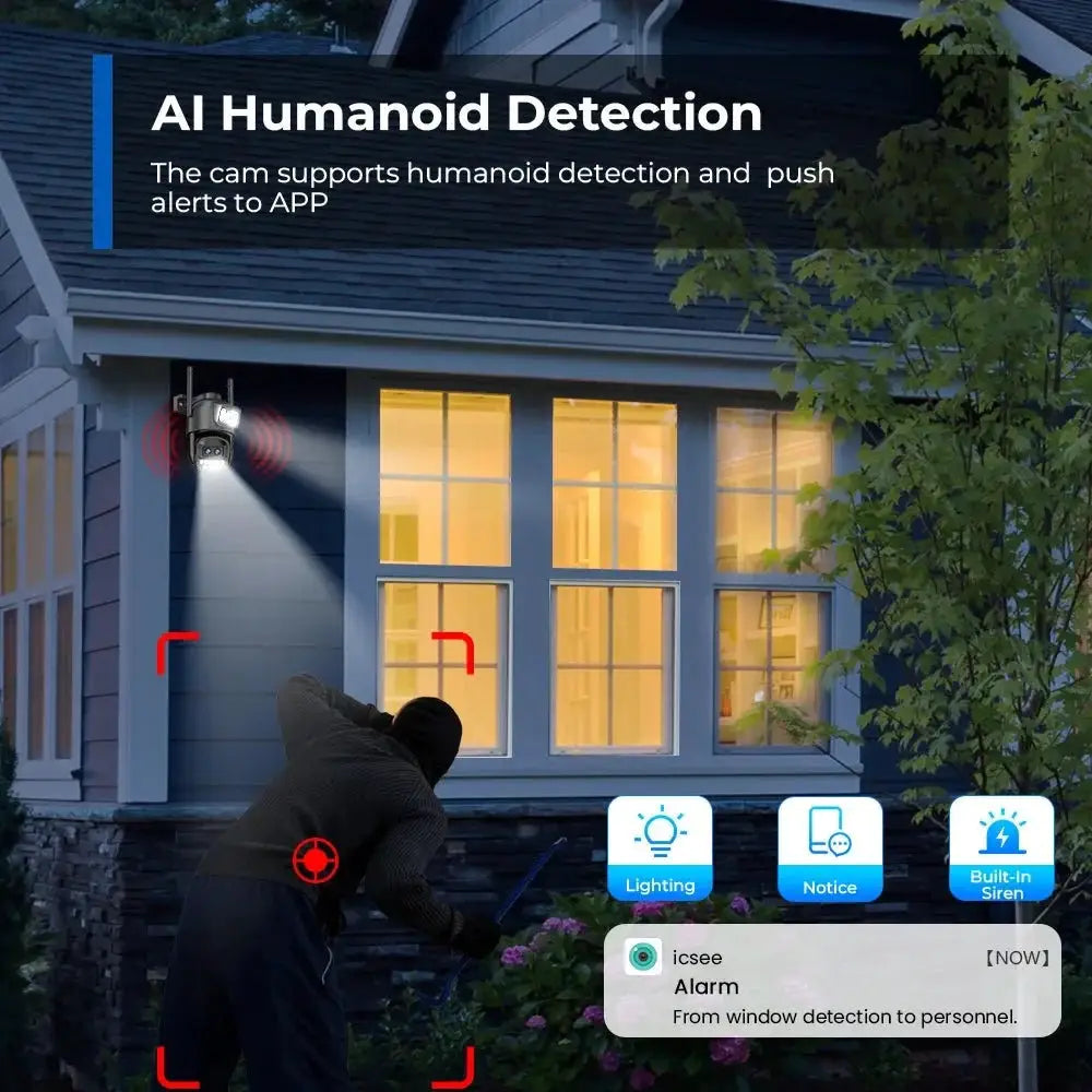 12MP 6K PTZ WiFi Outdoor Camera With 8X Zoom AI Human Detection Night Vision - stepyours.com