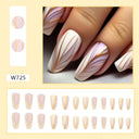 24Ps Set Square Head Coffin Pink Matte French Fake Nails