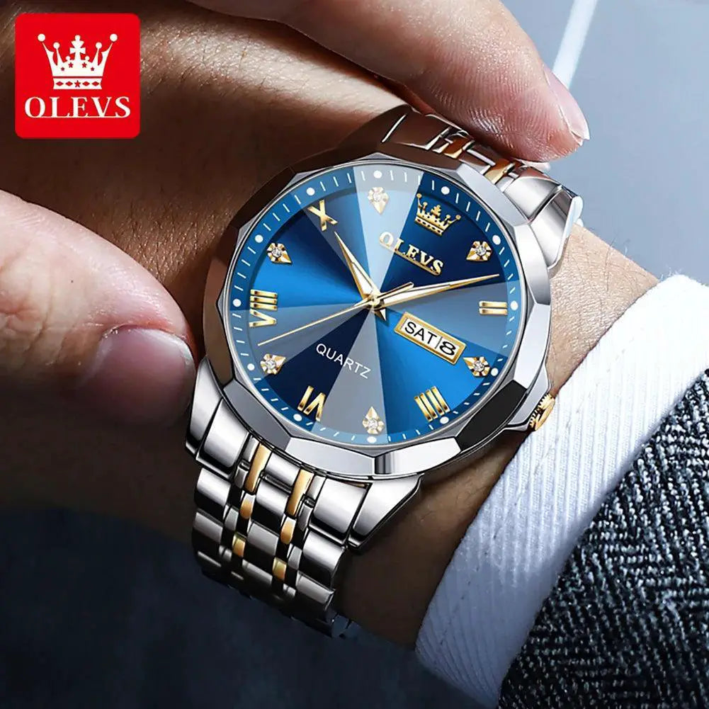Olevs Men's Rhombus Mirror Watch With Luminous Dial