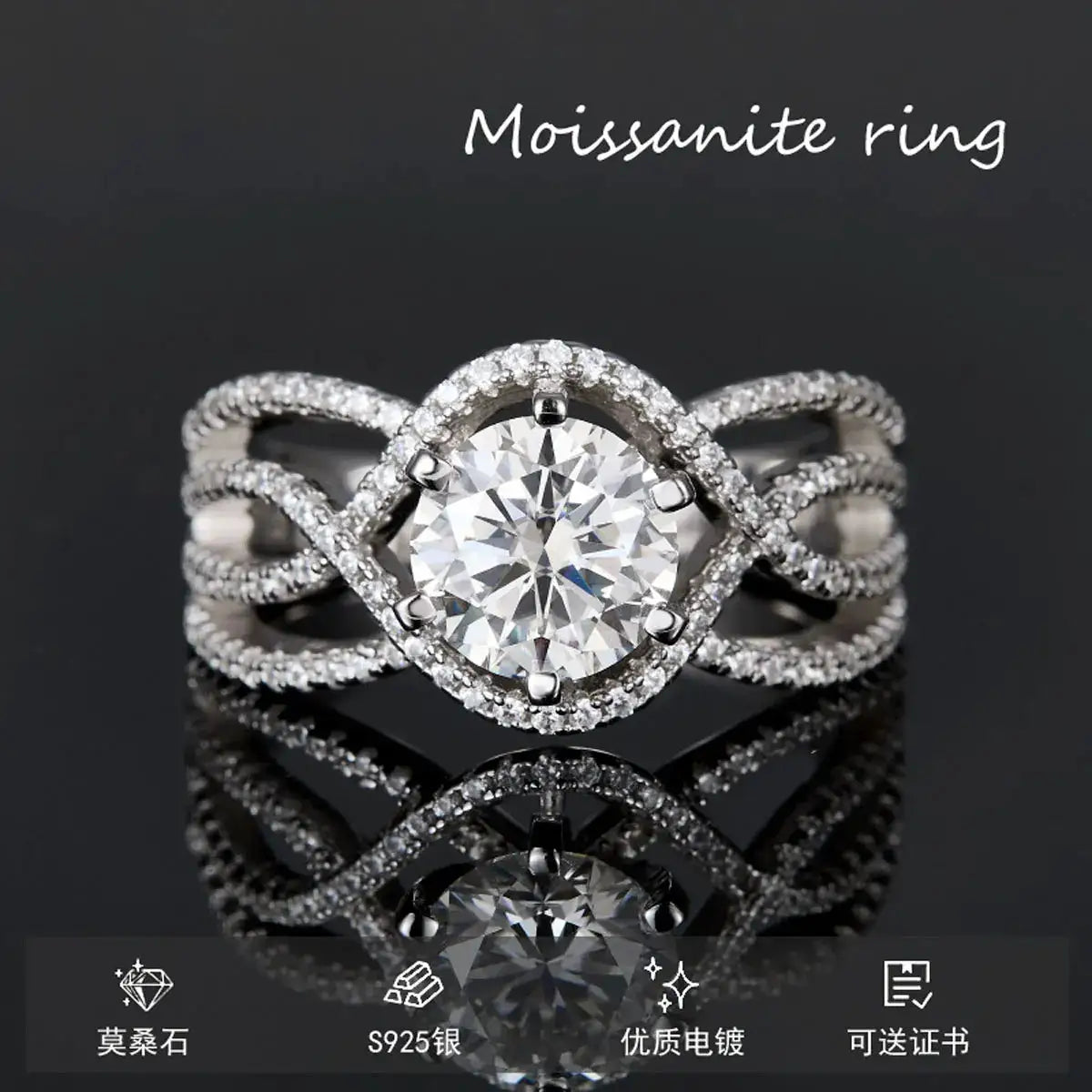 925 Sterling Silver Classic Luxury 4 Carat Circular Cut Moissanite Ring Engagement Wedding Ring Luxury Light Luxury Anniversary Gift Valentine's Day/Birthday Gift Best Gift for Girlfriend/Wife Unique Jewelry