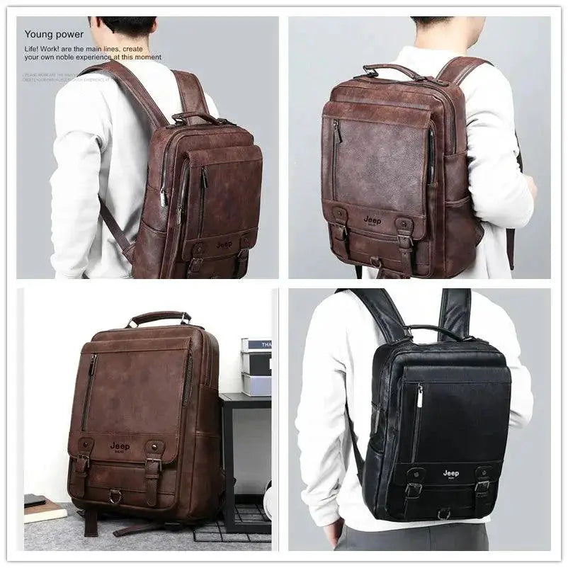 JEEP BULUO Fashion Leather Men Backpack Large Capacity Bag