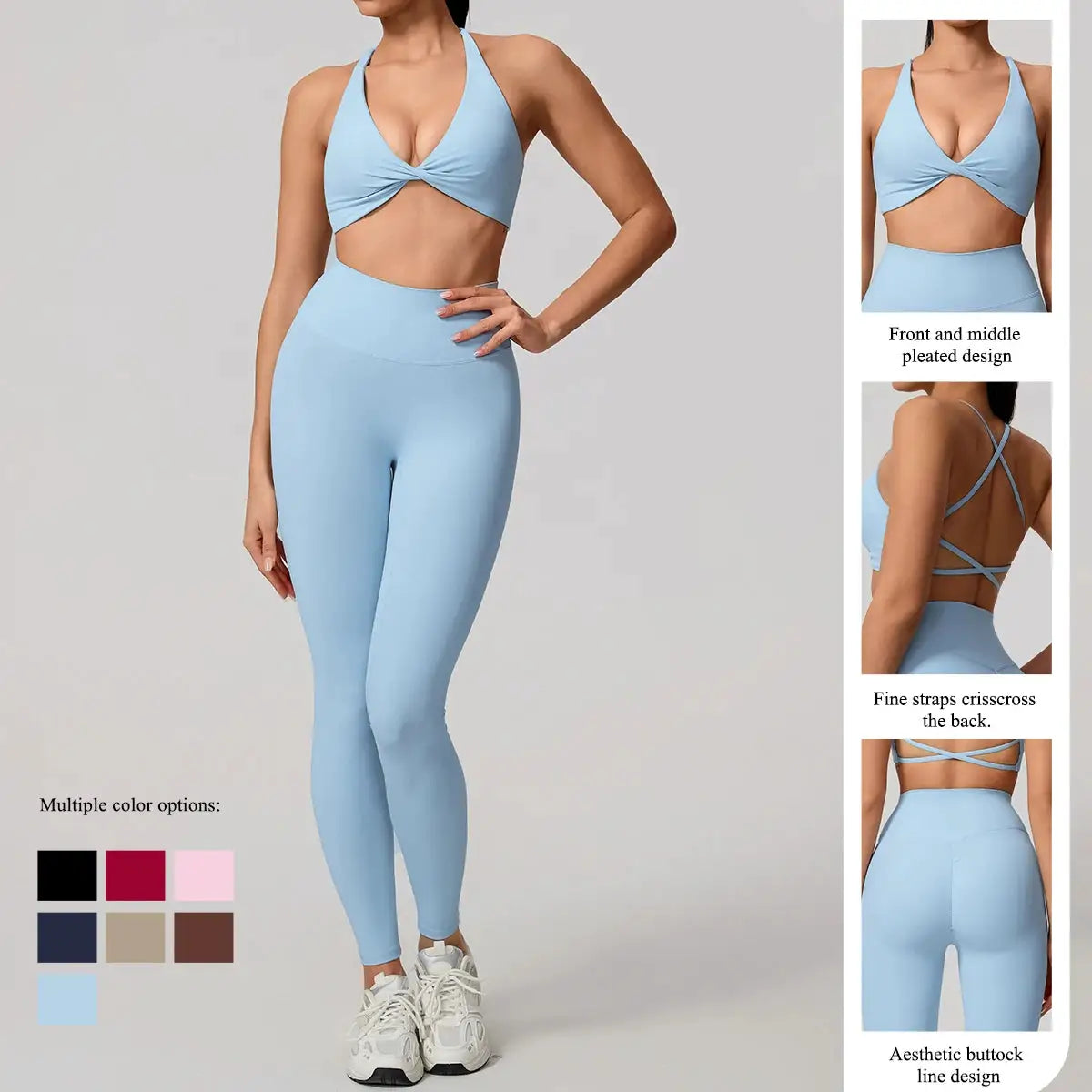 Hearuisavy Summer Yoga Set 2Pcs Women Gym Sportswear Breathable Cross Sports Bra Workout Top High Waist Push Up Fitness Leggings