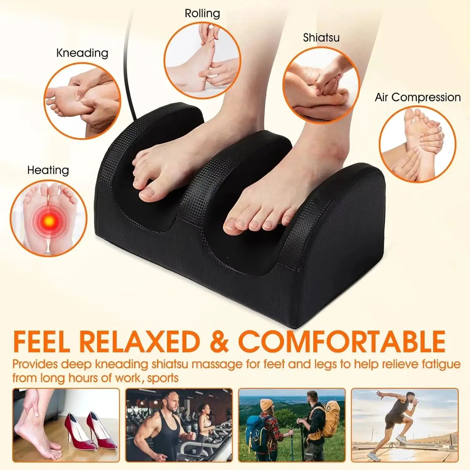 Super Big Electric Foot Leg Massager Deep Tissue Shiatsu Kneading Relax Heated Roller Calf Relieve Stress Care Foot Machine Tool